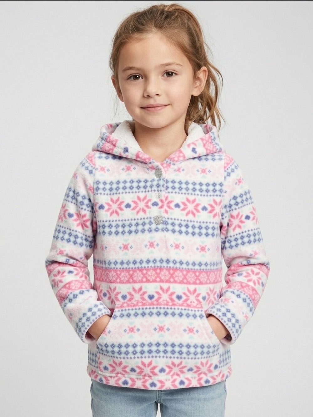 Carter's Pink & Light Blue Fair Isle Hooded Fleece Pullover